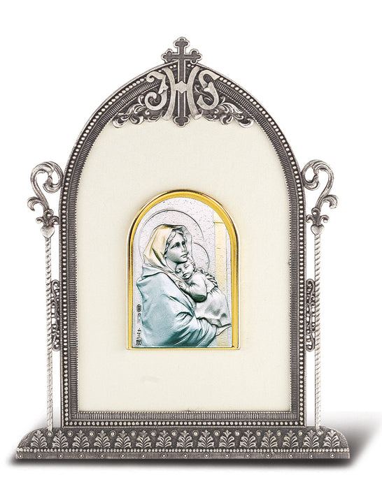 6 1/2-inch x 4 1/2-inch Antique Silver Frame w/Sterling Silver Holy Family Image