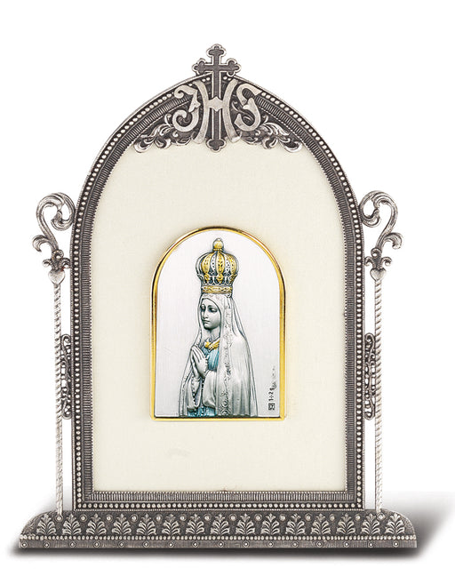 6 1/2-inch x 4 1/2-inch Antique Silver Frame w/Sterling Silver Our Lady of Fatima Image