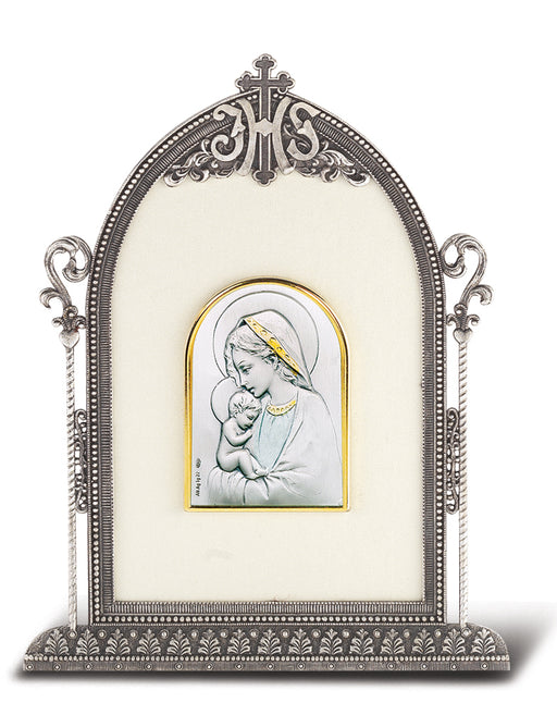 6 1/2-inch x 4 1/2-inch Antique Silver Frame w/Sterling Silver Blessed Mother and Child Image