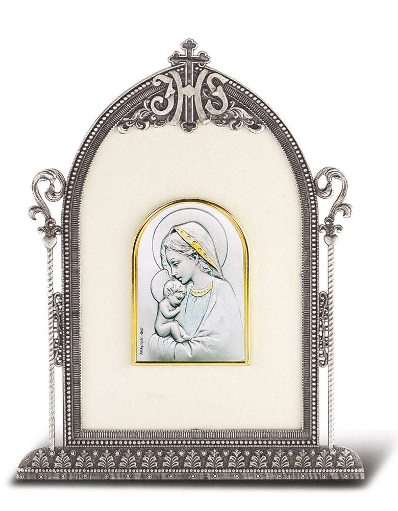 6 1/2-inch x 4 1/2-inch Antique Silver Frame w/Sterling Silver Blessed Mother and Child Image