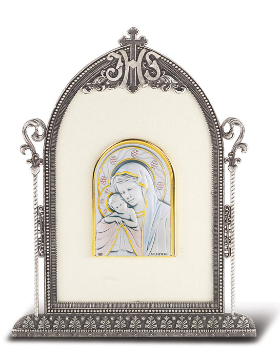 6 1/2-inch x 4 1/2-inch Antique Silver Frame w/Sterling Silver Madonna and Child Image