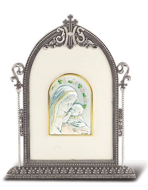 6 1/2-inch x 4 1/2-inch Antique Silver Frame w/Sterling Silver Madonna and Child Image