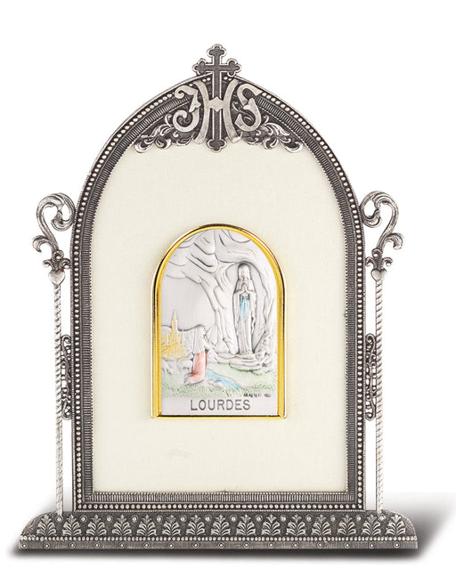 6 1/2-inch x 4 1/2-inch Antique Silver Frame w/Sterling Silver Our Lady of Lourdes Image