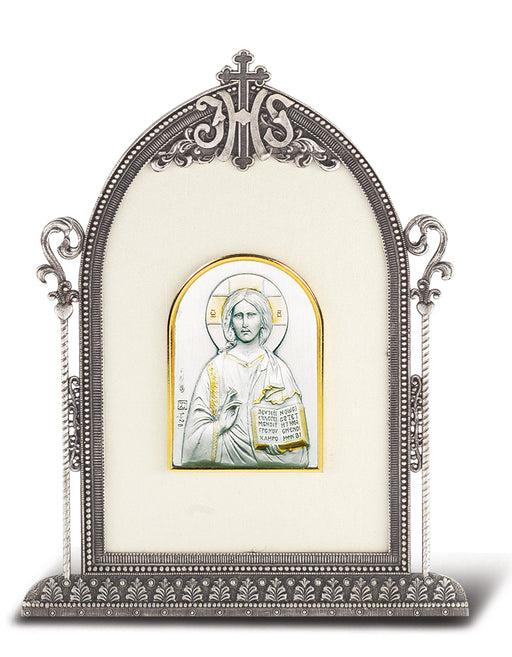 6 1/2-inch x 4 1/2-inch Antique Silver Frame w/Sterling Silver Christ the Teacher Image
