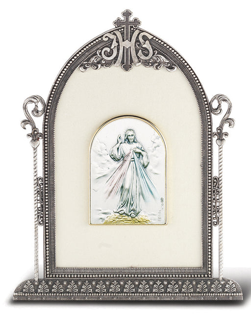 6 1/2-inch x 4 1/2-inch Antique Silver Frame w/Sterling Silver Divine Mercy Image