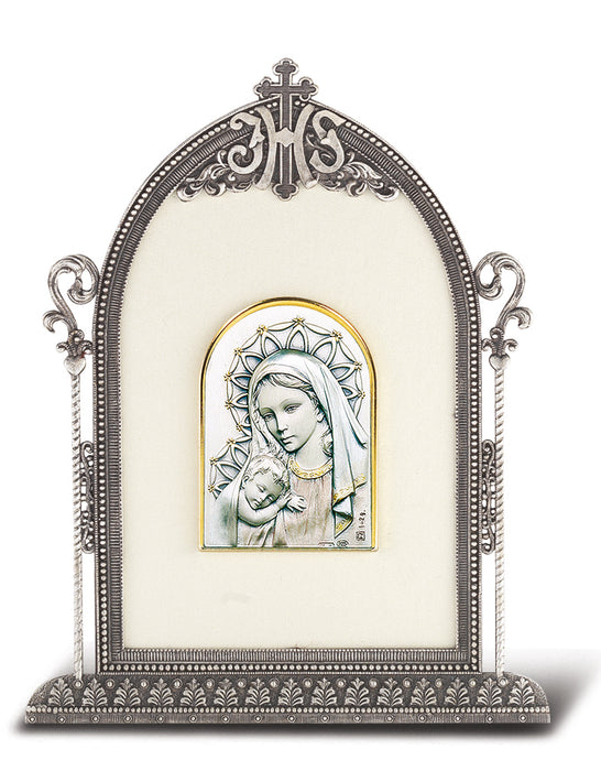 6 1/2-inch x 4 1/2-inch Antique Silver Frame w/Sterling Silver Madonna and Child Image