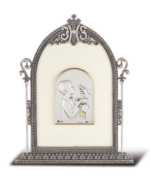 6 1/2-inch x 4 1/2-inch Antique Silver Frame w/Sterling Silver First Communion Image
