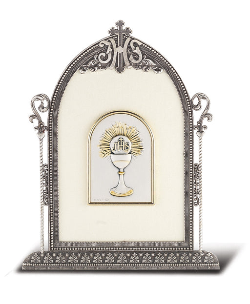 6 1/2-inch x 4 1/2-inch Antique Silver Frame w/Sterling Silver First Communion Image
