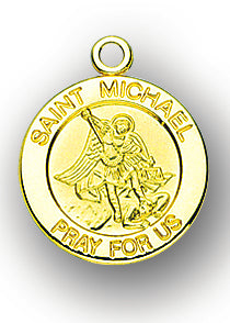 3/4-inch Solid 14kt. Gold Round Saint Michael Medal with 14kt. Jump Ring Boxed