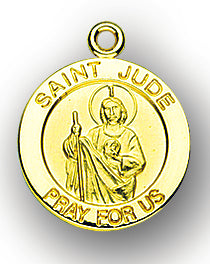 3/4-inch Solid 14kt. Gold Round Saint Jude Medal with 14kt. Jump Ring Boxed