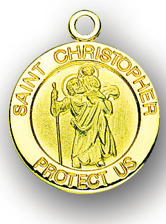 13/16-inch Solid 14kt. Gold Round Saint Christopher Medal with 14kt. Jump Ring Boxed