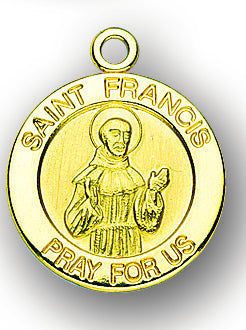 13/16-inch Solid 14kt. Gold Round Saint Francis Medal with 14kt. Jump Ring Boxed
