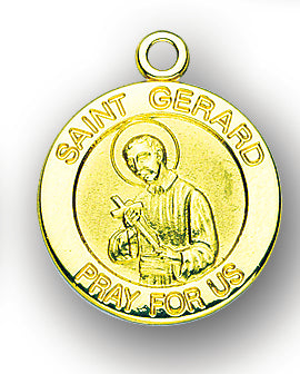 13/16-inch Solid 14kt. Gold Round Saint Gerard Medal with 14kt. Jump Ring Boxed