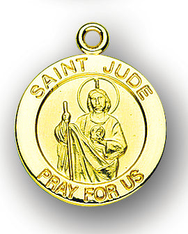 13/16-inch Solid 14kt. Gold Round Saint Jude Medal with 14kt. Jump Ring Boxed