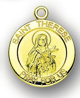 13/16-inch Solid 14kt. Gold Round Saint Therese Medal with 14kt. Jump Ring Boxed