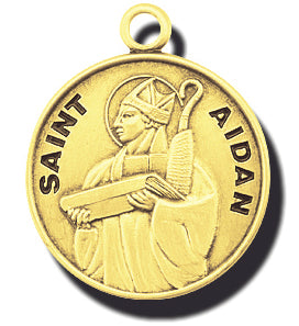 7/8-inch Solid 14kt. Gold Round Saint Aidan Medal with 14kt. Jump Ring Boxed