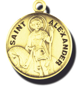 7/8-inch Solid 14kt. Gold Round Saint Alexander Medal with 14kt. Jump Ring Boxed