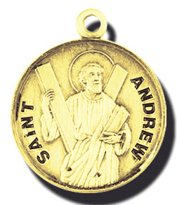 7/8-inch Solid 14kt. Gold Round Saint Andrew Medal with 14kt. Jump Ring Boxed