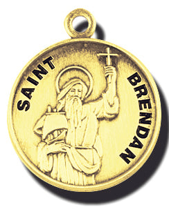 7/8-inch Solid 14kt. Gold Round Saint Brendan Medal with 14kt. Jump Ring Boxed