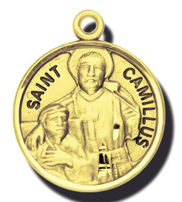 7/8-inch Solid 14kt. Gold Round Saint Camillus Medal with 14kt. Jump Ring Boxed