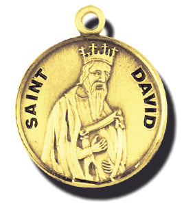 7/8-inch Solid 14kt. Gold Round Saint David Medal with 14kt. Jump Ring Boxed