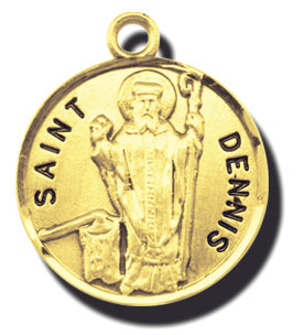 7/8-inch Solid 14kt. Gold Round Saint Dennis Medal with 14kt. Jump Ring Boxed