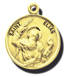 7/8-inch Solid 14kt. Gold Round Saint Elias Medal with 14kt. Jump Ring Boxed