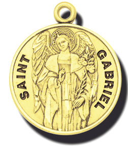 7/8-inch Solid 14kt. Gold Round Saint Gabriel Medal with 14kt. Jump Ring Boxed