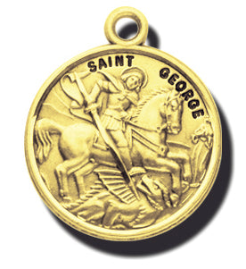 7/8-inch Solid 14kt. Gold Round Saint George Medal with 14kt. Jump Ring Boxed