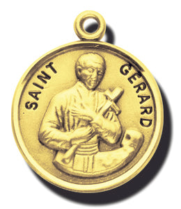 7/8-inch Solid 14kt. Gold Round Saint Gerard Medal with 14kt. Jump Ring Boxed