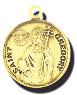 7/8-inch Solid 14kt. Gold Round Saint Gregory Medal with 14kt. Jump Ring Boxed