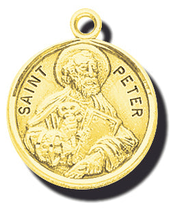 7/8-inch Solid 14kt. Gold Round Saint Peter Medal with 14kt. Jump Ring Boxed