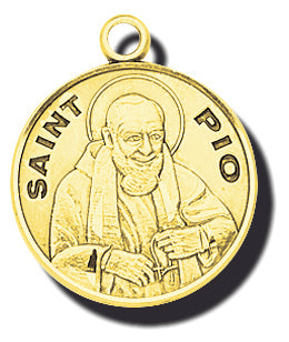 7/8-inch Solid 14kt. Gold Round Saint Pio Medal with 14kt. Jump Ring Boxed