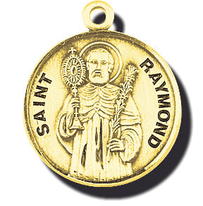 7/8-inch Solid 14kt. Gold Round Saint Raymond Medal with 14kt. Jump Ring Boxed
