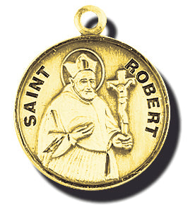 7/8-inch Solid 14kt. Gold Round Saint Robert Medal with 14kt. Jump Ring Boxed