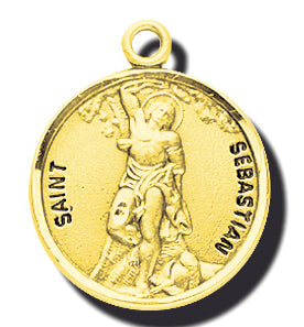7/8-inch Solid 14kt. Gold Round Saint Sebastian Medal with 14kt. Jump Ring Boxed