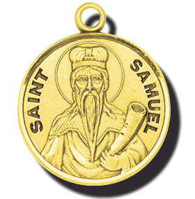 7/8-inch Solid 14kt. Gold Round Saint Samuel Medal with 14kt. Jump Ring Boxed