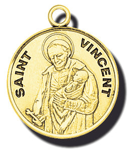 7/8-inch Solid 14kt. Gold Round Saint Vincent Medal with 14kt. Jump Ring Boxed
