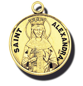 7/8-inch Solid 14kt. Gold Round Saint Alexandra Medal with 14kt. Jump Ring Boxed