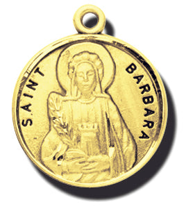 7/8-inch Solid 14kt. Gold Round Saint Barbara Medal with 14kt. Jump Ring Boxed