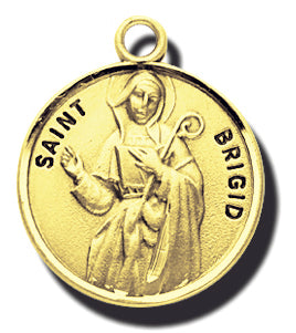7/8-inch Solid 14kt. Gold Round Saint Brigid Medal with 14kt. Jump Ring Boxed
