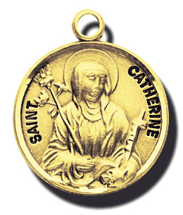 7/8-inch Solid 14kt. Gold Round Saint Catherine Medal with 14kt. Jump Ring Boxed