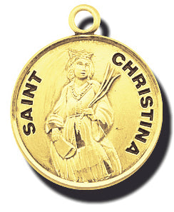 7/8-inch Solid 14kt. Gold Round Saint Christina Medal with 14kt. Jump Ring Boxed