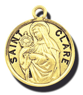 7/8-inch Solid 14kt. Gold Round Saint Clare Medal with 14kt. Jump Ring Boxed