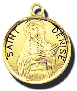 7/8-inch Solid 14kt. Gold Round Saint Denise Medal with 14kt. Jump Ring Boxed