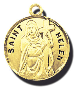 7/8-inch Solid 14kt. Gold Round Saint Helen Medal with 14kt. Jump Ring Boxed
