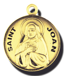 7/8-inch Solid 14kt. Gold Round Saint Joan Medal with 14kt. Jump Ring Boxed