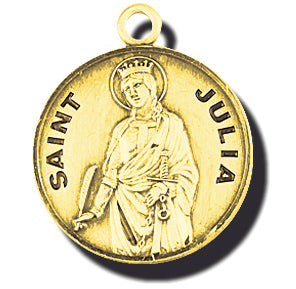 7/8-inch Solid 14kt. Gold Round Saint Julia Medal with 14kt. Jump Ring Boxed