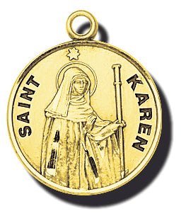 7/8-inch Solid 14kt. Gold Round Saint Karen Medal with 14kt. Jump Ring Boxed