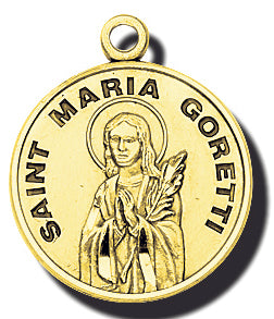 7/8-inch Solid 14kt. Gold Round Saint Maria Goretti Medal with 14kt. Jump Ring Boxed